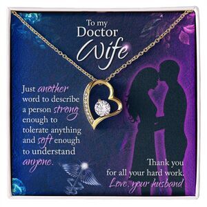 Doctor Wife Another Word Forever Love CZ Heart Necklace White Gold Luxury Box